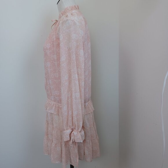 Rebecca Minkoff Dress Dyan Drop Waist Pink White Floral Ruffles Womens X Small - Picture 8 of 15
